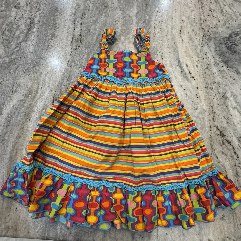 Banana Split Rainbow Colorful Ruffle Midi Dress Girls Size 6‎ Bright Play Summer
